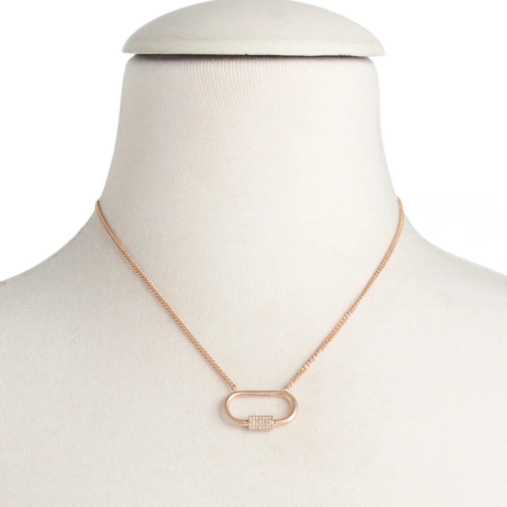 All Saints Crystal Pave Carabiner Pendant Gold Tone Necklace - Picture 2 of 2